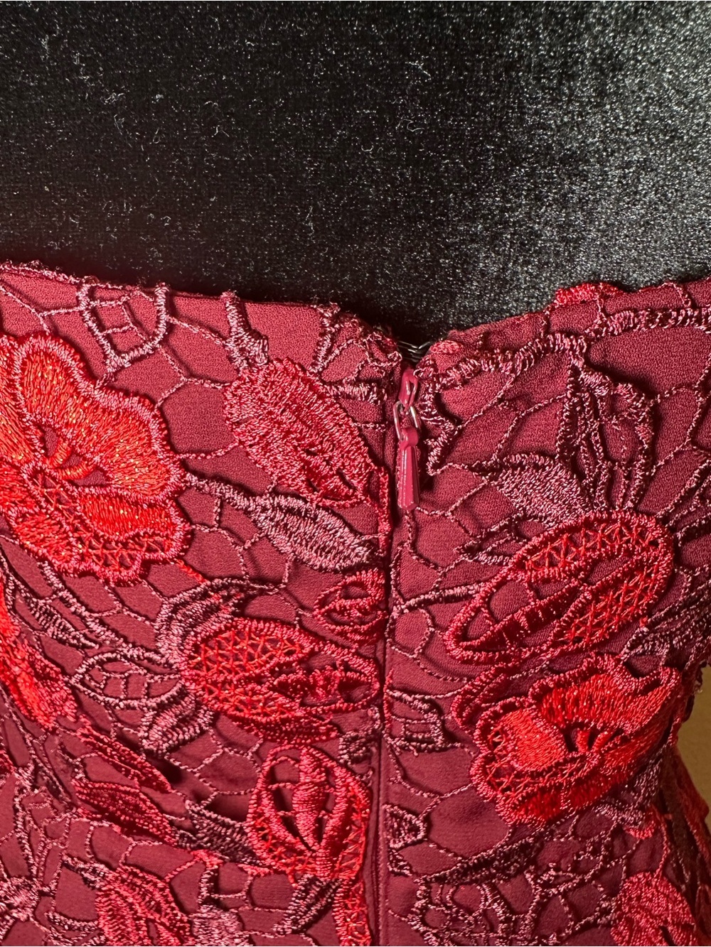 ML Monique Lhuillier Arielle Lace Cocktail Dress Burgundy Floral Size 6 - Picture 13 of 15
